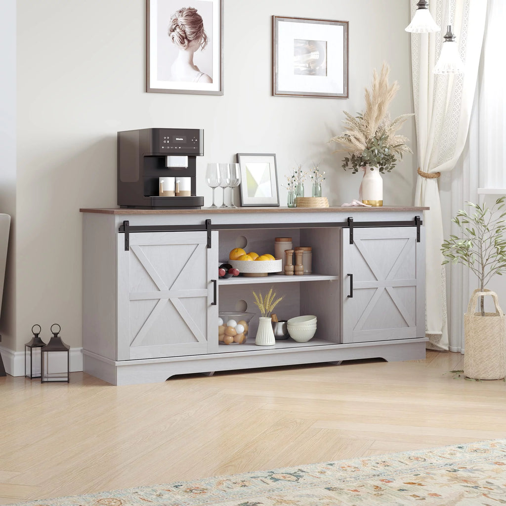 59" Farmhouse Buffet Sideboard Cabinet with Sliding Barn Doors F870044
