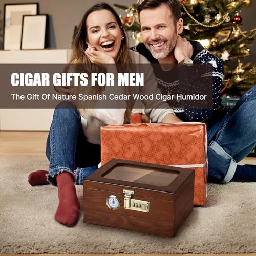 Cedar Wood Glass Top Cigar Humidor with Hygrometer Q886225
