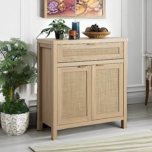 Rattan Storage Cabinet Set of 2 with Doors and Drawer V654442