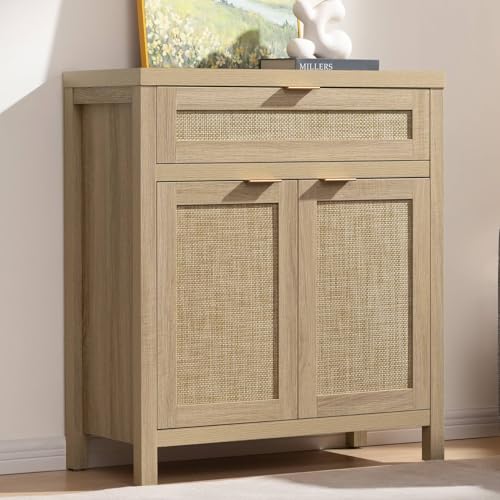 Rattan Storage Cabinet Set of 2 with Doors and Drawer V654442
