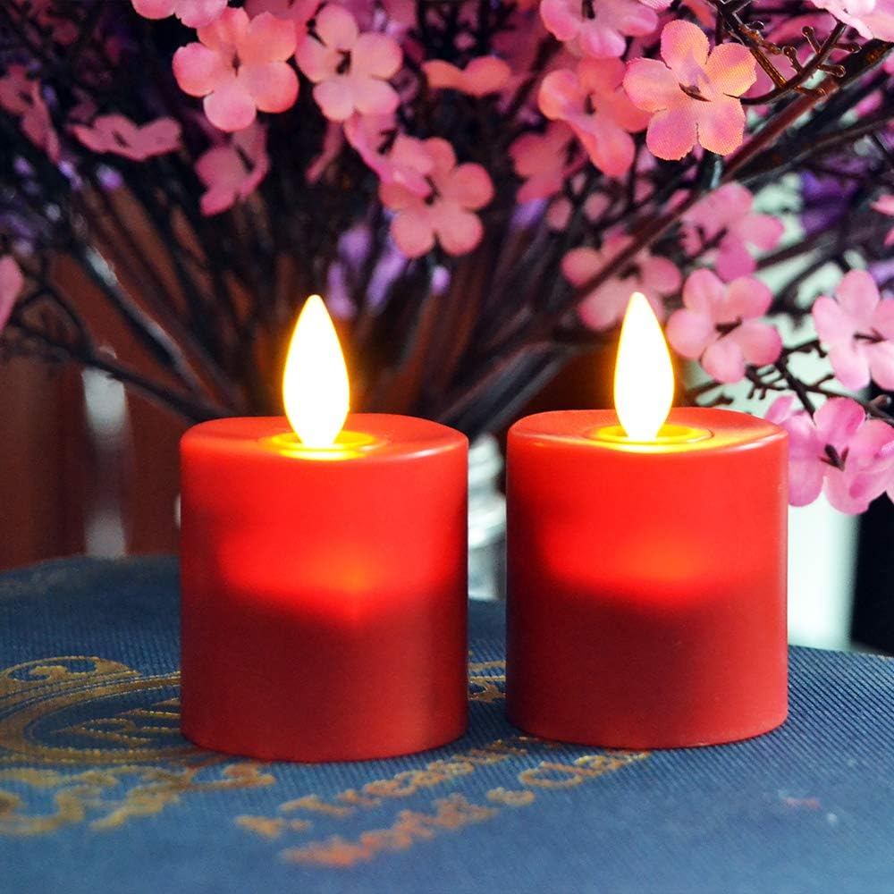 Red Pack of 4 Rechargeable LED Tealight Candles with Remote Control T150