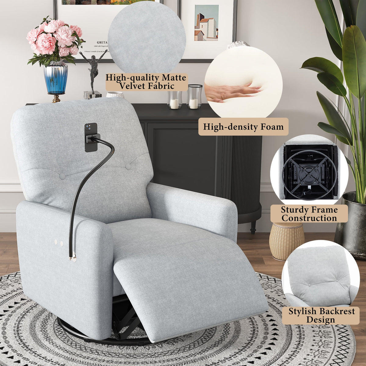 Grey 270 Degree Swivel Electric Recliner Sofa A515526